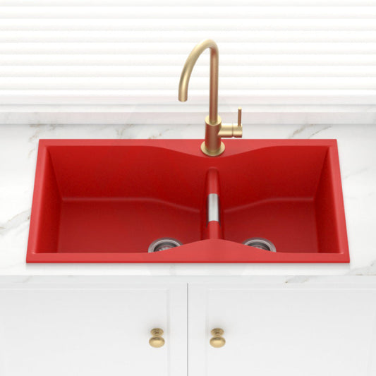 900X500X230Mm Red Quartz Granite Double Bowls Sink For Top/Under Mount In Kitchen Sinks