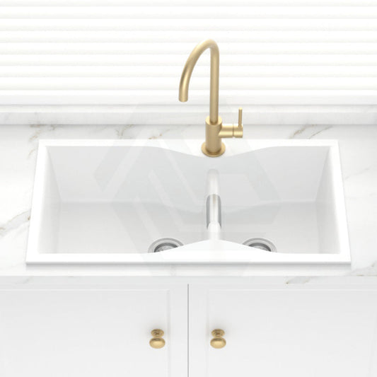 900X500X230Mm White Quartz Granite Double Bowls Sink For Top/Under Mount In Kitchen Sinks