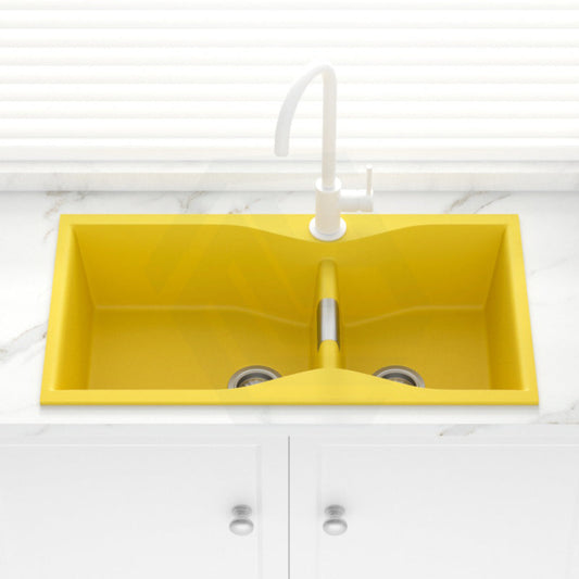 900X500X230Mm Yellow Quartz Granite Double Bowls Sink For Top/Under Mount In Kitchen Sinks