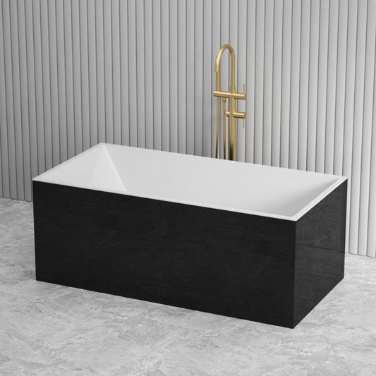1500/1700mm Bathtub Multi fit Corner Back to Wall Freestanding Square Acrylic Gloss Black & White NO Overflow