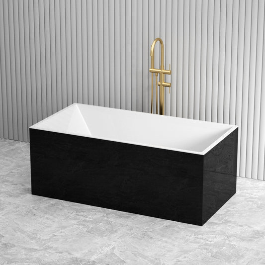 1500/1700mm Bathtub Multi fit Corner Back to Wall Freestanding Square Acrylic Gloss Black & White NO Overflow
