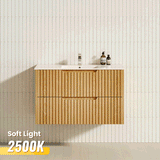 ABS 600-1500mm Bali American Oak Linear Fluted PVC Coating Wall Hung Bathroom Vanity with/without Top
