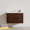 600-1500mm Bali Wall Hung Bathroom Floating Vanity Brown Oak Linear Fluted Cabinet PVC Coating