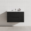 600-1500mm Bali Wall Hung Bathroom Floating Vanity Matt Black Linear Fluted Cabinet PVC Coating