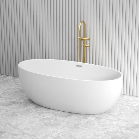 1700x800x580mm Fanta Oval Bathtub Freestanding Acrylic Gloss White Overflow