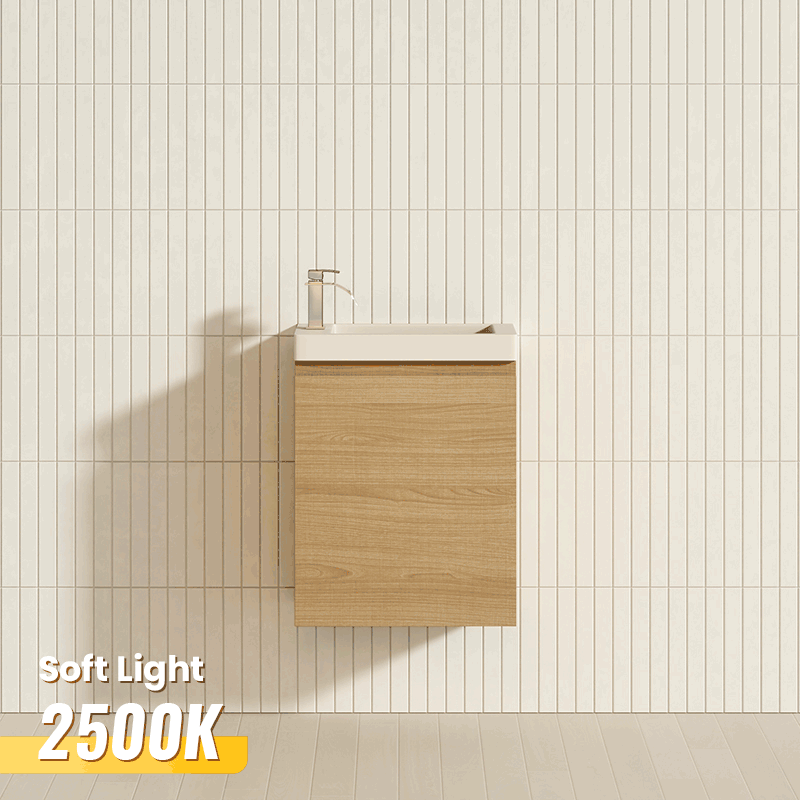 450X250X550Mm Wall Hung Narrow Bathroom Vanity With Poly Top Light Oak Mdf Vanities