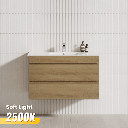600-1500mm Wall Hung Bathroom Vanity Timber Wood Grain Drawers Cabinet ONLY&Ceramic/Poly Top Available
