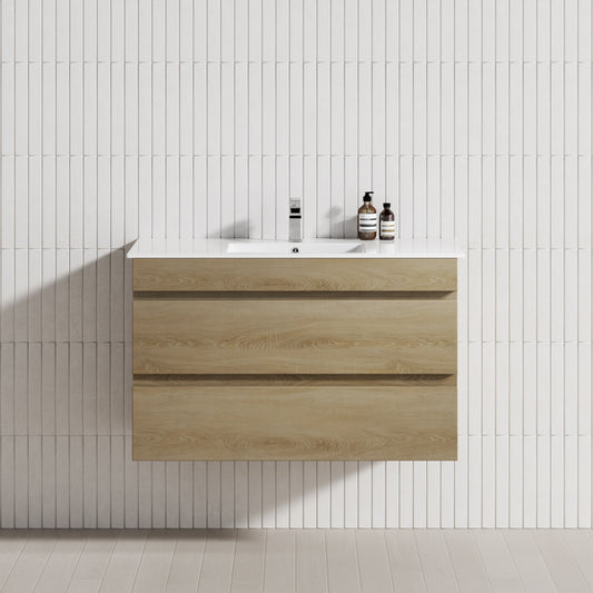600-1500mm Wall Hung Bathroom Vanity Timber Wood Grain Drawers Cabinet ONLY&Ceramic/Poly Top Available