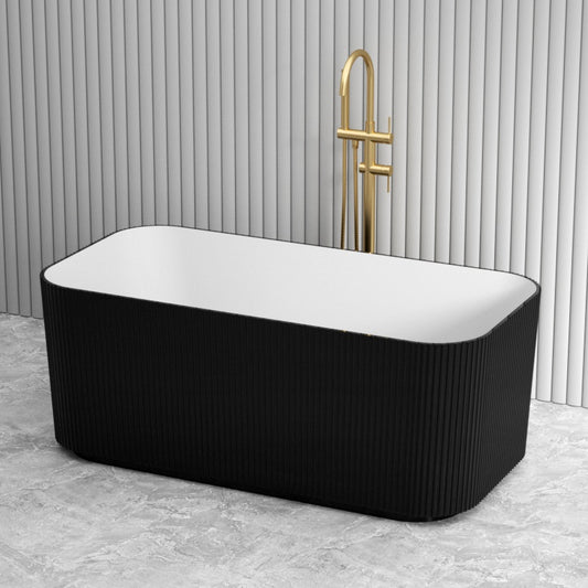 1500/1700mm Milano Freestanding Bathtub Acrylic Matt White & Black NO Overflow