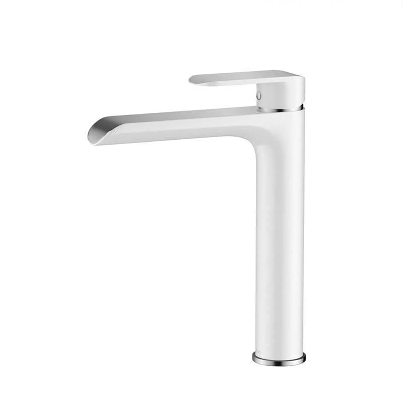 Solid Brass White & Chrome Tall Basin Mixer Tap for Vanity and Sink