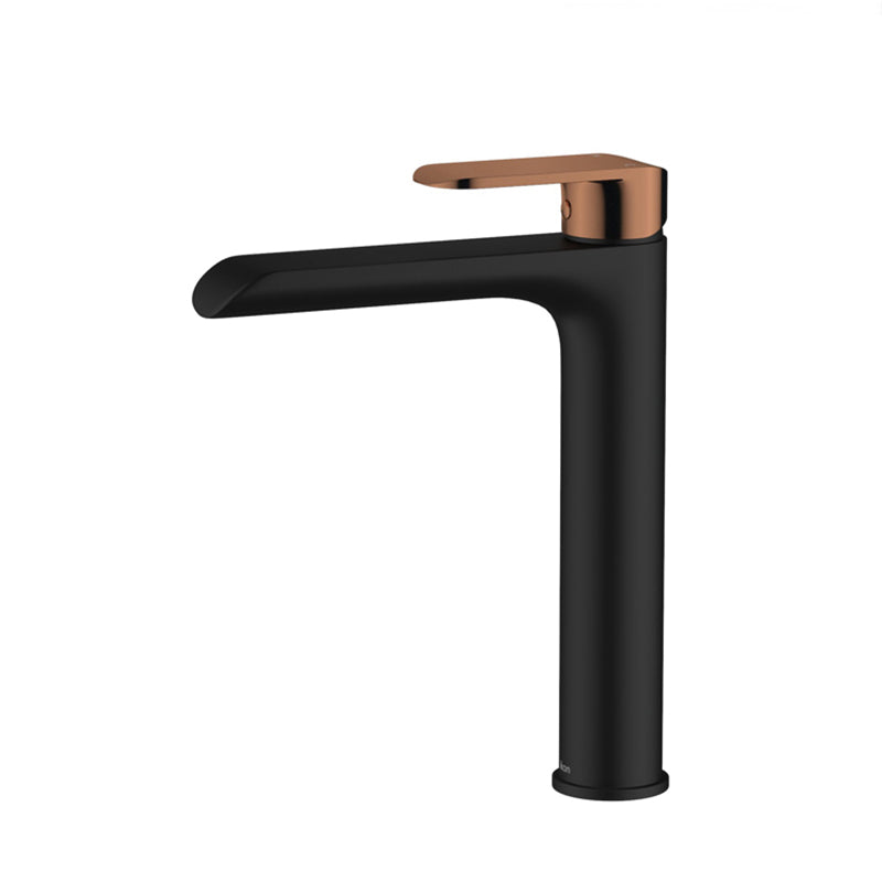 Solid Brass Matt Black & Rose Gold Handle Tall Basin Mixer Tap for Vanity and Sink