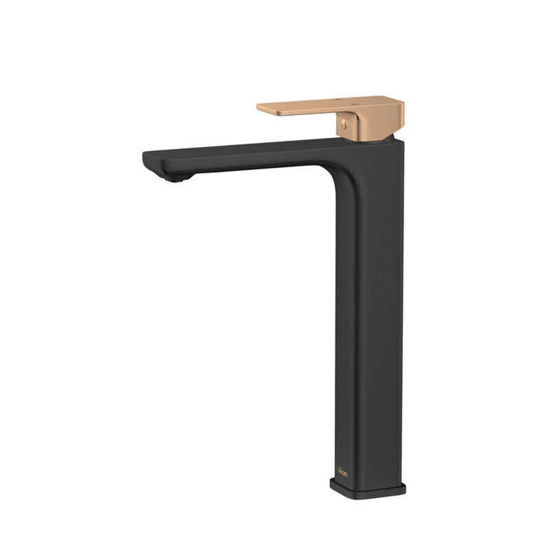 Seto Solid Brass Matt Black & Rose Gold Handle Tall Basin Mixer Tap for Vanity and Sink