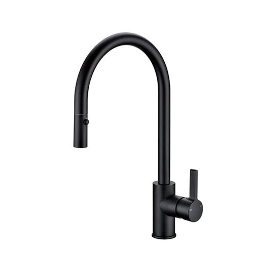 Otus Matt Black DR Brass Round Mixer Tap with 360° Swivel and Pull Out for kitchen