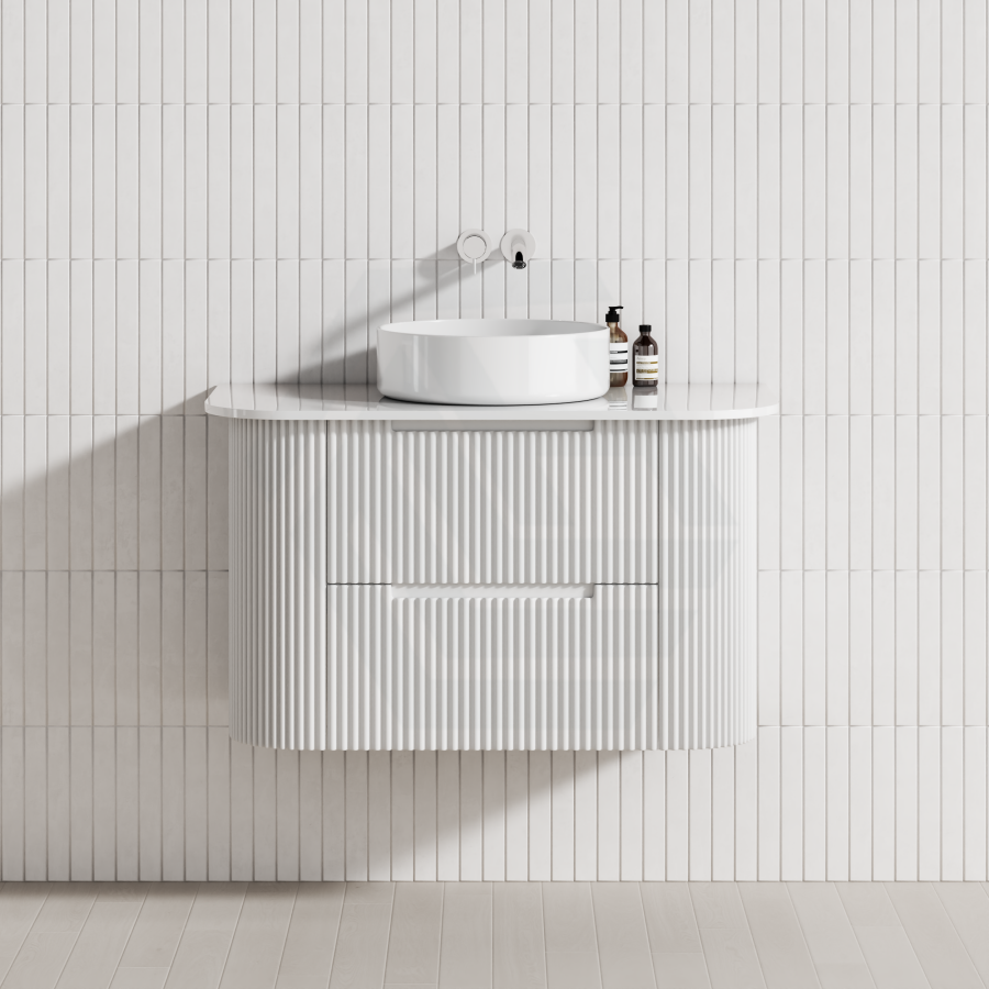 750-1800Mm Aulic Curva Wall Hung Vanity Finger Pull Drawer Timber Plywood Matt White Cabinet Only 