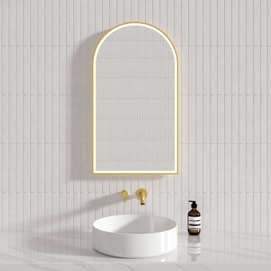 G#6(Gold) Aulic Canterbury 503x903mm Brushed Gold Framed Touchless Arch Backlit LED Mirror