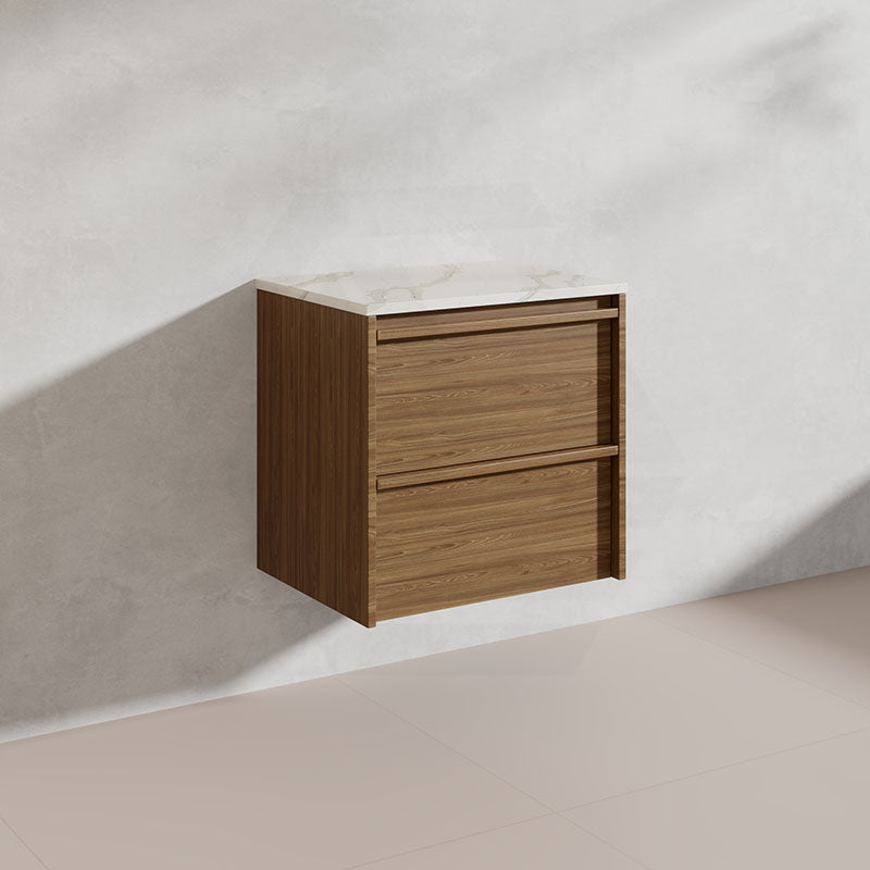 Aulic Venetta 600mm Harvest Oak Framed Plywood Wall Hung Vanity with L-Rail Finger Pull Drawers