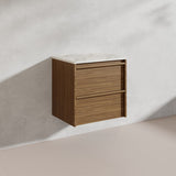 Aulic Venetta 600mm Harvest Oak Framed Plywood Wall Hung Vanity with L-Rail Finger Pull Drawers
