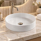 355x355x120mm Round Gloss White Ceramic Above Counter Wash Basin Ultra Slim
