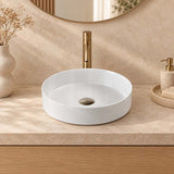 355x355x120mm Round Gloss White Ceramic Above Counter Wash Basin Ultra Slim