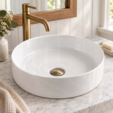 355x355x120mm Round Gloss White Ceramic Above Counter Wash Basin Ultra Slim