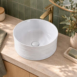 408x408x180mm Round Gloss White Ceramic Above Counter Wash Basin Textured Outside
