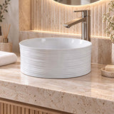 408x408x180mm Round Gloss White Ceramic Above Counter Wash Basin Textured Outside