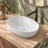 490x355x130mm Oval Above Counter Gloss White Ceramic Basin Ultra Slim