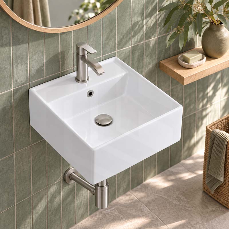 460x460x155mm Above Counter/Wall-hung Square White Ceramic Basin One Tap Hole