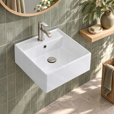 460x460x155mm Above Counter/Wall-hung Square White Ceramic Basin One Tap Hole