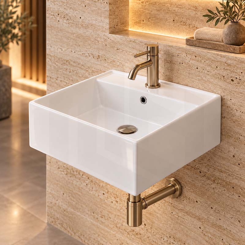 460x460x155mm Above Counter/Wall-hung Square White Ceramic Basin One Tap Hole