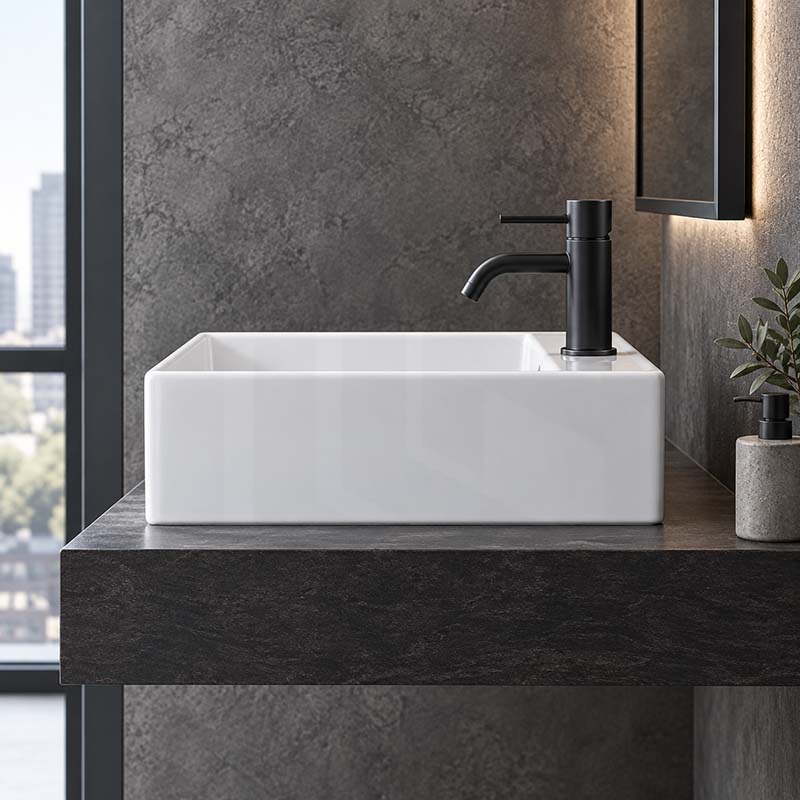460x460x155mm Above Counter/Wall-hung Square White Ceramic Basin One Tap Hole