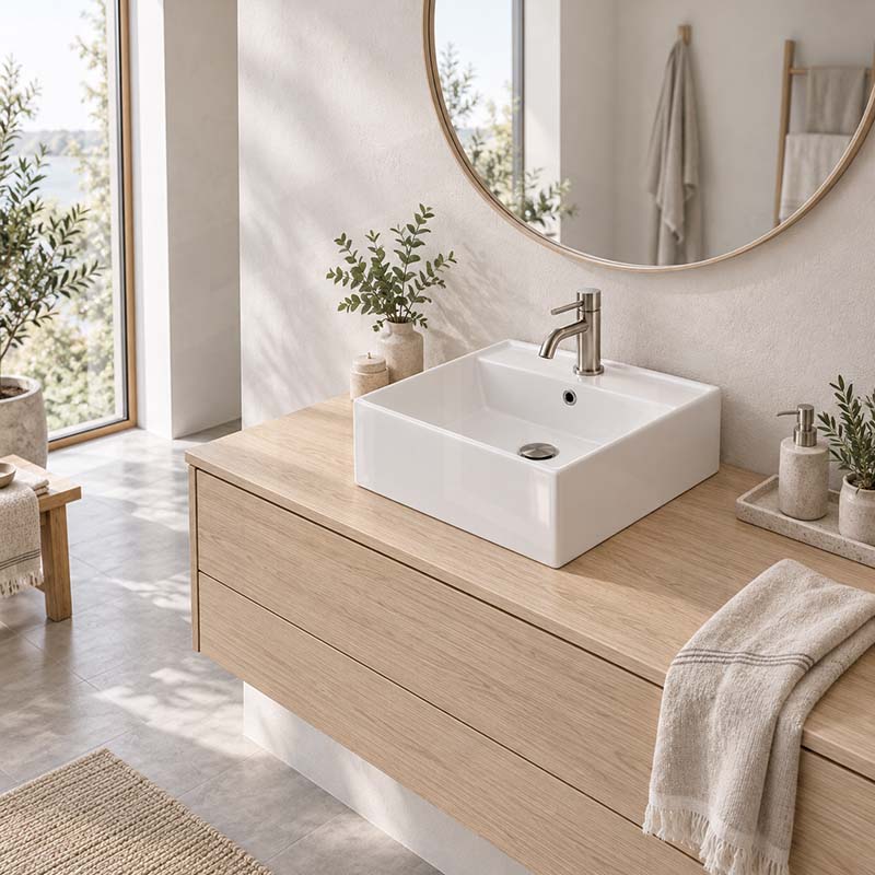 460x460x155mm Above Counter/Wall-hung Square White Ceramic Basin One Tap Hole