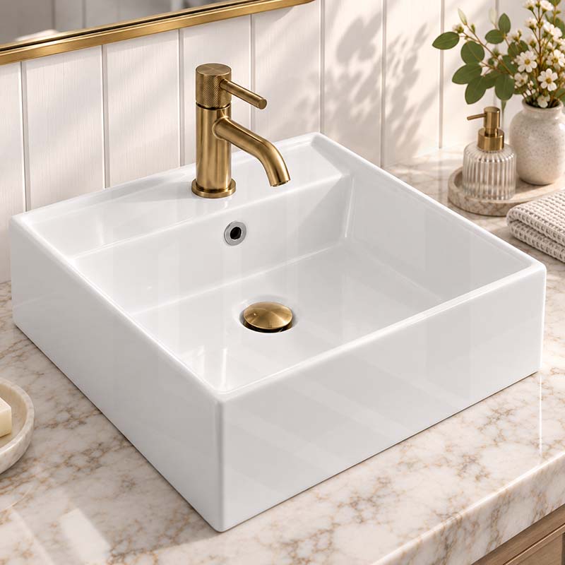 460x460x155mm Above Counter/Wall-hung Square White Ceramic Basin One Tap Hole