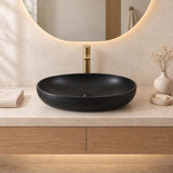 600x400x155mm Bathroom Oval Above Counter Ceramic Wash Basin Matt Black