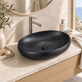 600x400x155mm Bathroom Oval Above Counter Ceramic Wash Basin Matt Black