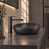 600x400x155mm Bathroom Oval Above Counter Ceramic Wash Basin Matt Black