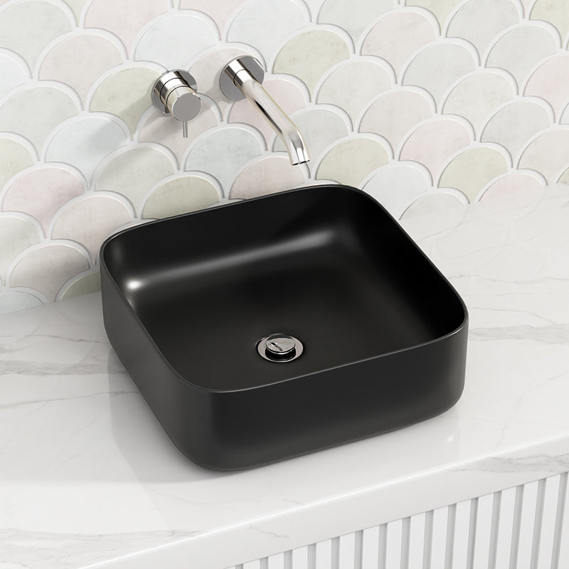 385x385x140mm Bathroom Square Above Counter Basin Matt Black Surface Ceramic Wash Basin No Tap Hole