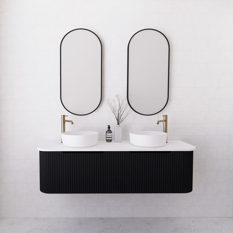 750-1500Mm Bergen Wall Hung Vanity Matt Black Pvc Coating Mdf Board Bathroom Cabinet Vanities