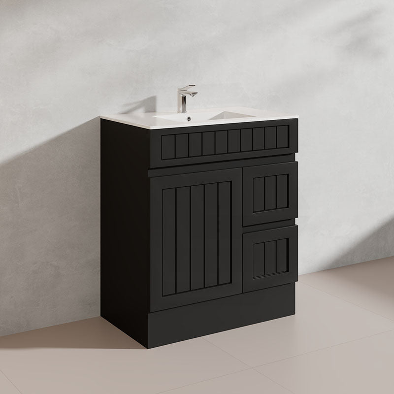 750mm Hampton Freestanding Vanity PVC Board Matt Black/White Linear Surface