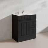 750mm Hampton Freestanding Vanity PVC Board Matt Black/White Linear Surface