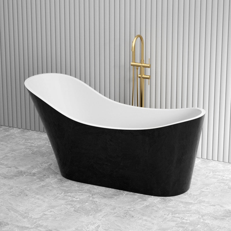 1700x730x835mm 斜角独立式亚克力光泽黑白浴缸特殊形状无溢流