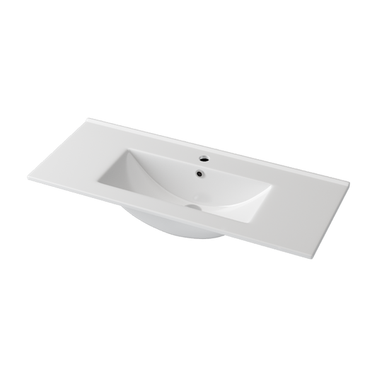 910x370x170mm 浴室柜陶瓷台面 单碗 1 个龙头孔 1 个溢流孔 窄