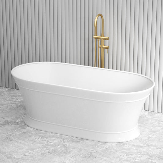 1500/1700 毫米 Cee Jay Hampton 风格椭圆形浴缸独立式有机玻璃亚克力光泽白色无溢流
