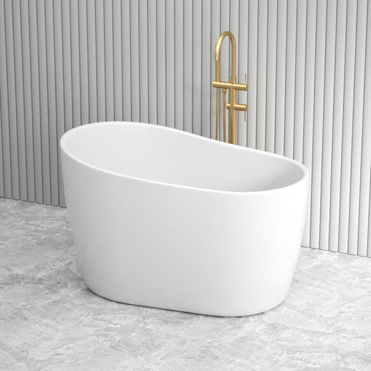 1300mm Cee Jay Japanese Soaker Oval Bathtub Freestanding Lucite Acrylic Gloss White NO Overflow