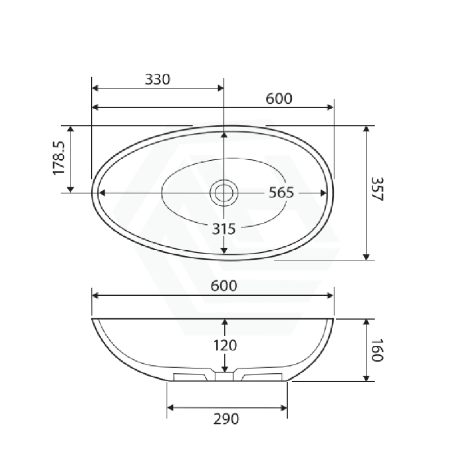 Fienza 600x357x160mm Livo Matt White Cast Stone Above Counter Basin