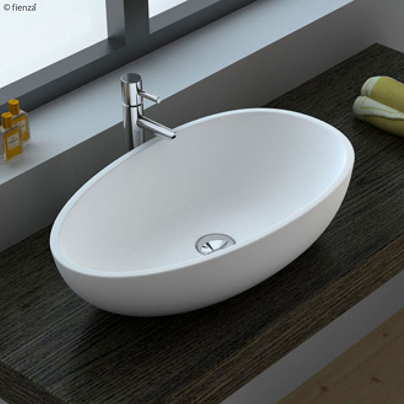 Fienza Livo Oval Solid Surface Above Counter Basin 600x357x160mm - Matt White