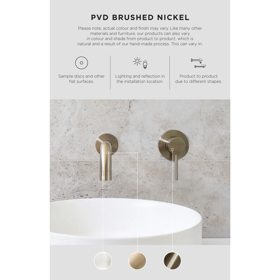 N#3(Nickel) Meir 400Mm Round Wall Mounted Shower Curved Arm Pvd Brushed Nickel Solid Brass Arms