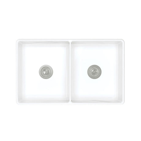 835x505x255mm Charlton Gloss White Ceramic Fluted Double Bowls Kitchen Butler Laundry Sink