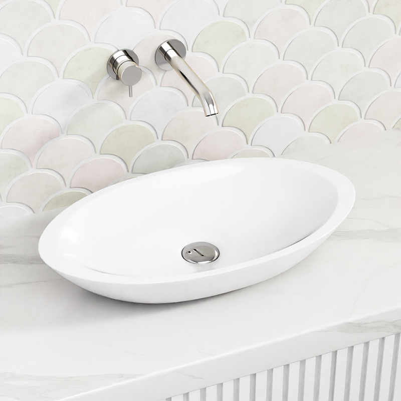 Fienza 600x350x105mm Bahama Matt White Oval Cast Stone Above Counter Basin