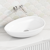 Fienza 600x357x160mm Livo Matt White Oval Cast Stone Above Counter Basin